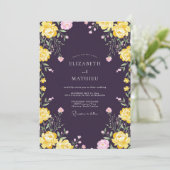 Invitation Mariage Fleur Jaune Prune (Debout devant)