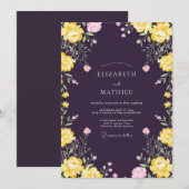Invitation Mariage Fleur Jaune Prune (Devant / Derrière)