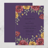 Invitation Mariage Fleur Jaune Prune (Devant / Derrière)