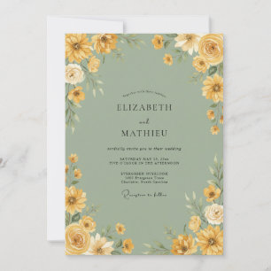 Invitation Mariage Fleur Jaune Verdoyante