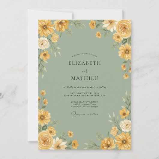 Invitation Mariage Fleur Jaune Verdoyante (Devant)