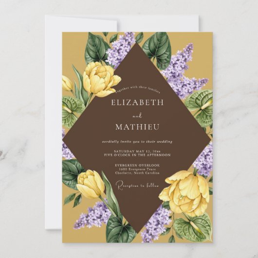 Invitation Mariage Fleur Jaune Violet (Devant)