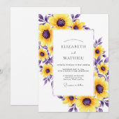Invitation Mariage Fleur Jaune Violet Peintre (Devant / Derrière)