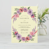 Invitation Mariage Fleur Jaune Violet Romantique (Debout devant)