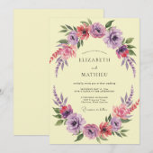 Invitation Mariage Fleur Jaune Violet Romantique (Devant / Derrière)