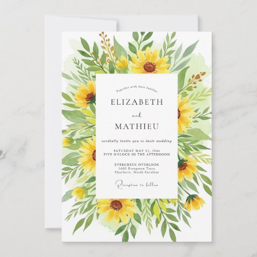 Invitation Mariage Fleur Jaune Vivifiante (Devant)