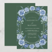 Invitation Mariage Fleur Laurel Bleu Ardoise (Devant / Derrière)