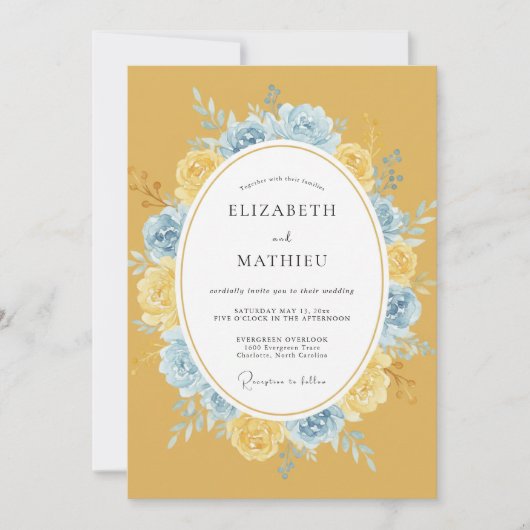 Invitation Mariage Fleur Lustrée Jaune Moutarde (Devant)