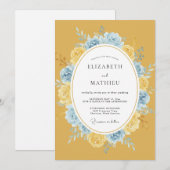 Invitation Mariage Fleur Lustrée Jaune Moutarde (Devant / Derrière)