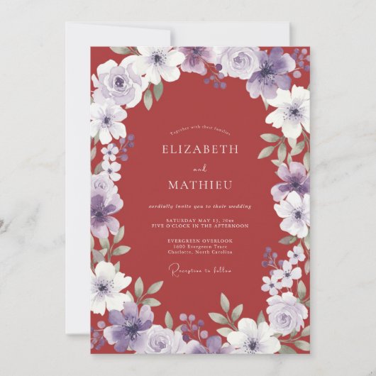 Invitation Mariage Fleur Luxueuse Rouge Brique (Devant)