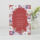 Invitation Mariage Fleur Luxueuse Rouge Brique (Debout devant)