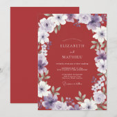 Invitation Mariage Fleur Luxueuse Rouge Brique (Devant / Derrière)