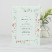 Invitation Mariage Fleur Lyrique Vert Menthe (Debout devant)