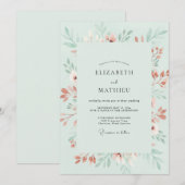 Invitation Mariage Fleur Lyrique Vert Menthe (Devant / Derrière)