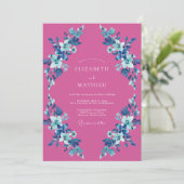 Invitation Mariage Fleur Magenta Azur (Debout devant)