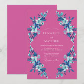 Invitation Mariage Fleur Magenta Azur (Devant / Derrière)