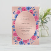 Invitation Mariage Fleur Magenta Cobalt (Debout devant)