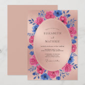 Invitation Mariage Fleur Magenta Cobalt (Devant / Derrière)