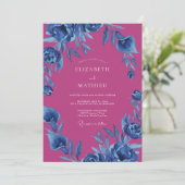 Invitation Mariage Fleur Magenta Indigo (Debout devant)