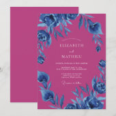 Invitation Mariage Fleur Magenta Indigo (Devant / Derrière)