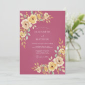 Invitation Mariage Fleur Magenta Poussiéreuse (Debout devant)