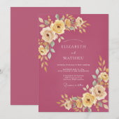 Invitation Mariage Fleur Magenta Poussiéreuse (Devant / Derrière)