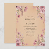 Invitation Mariage Fleur Mauve à la Douce Éclosion (Devant / Derrière)