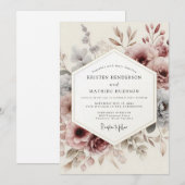 Invitation Mariage Fleur Mauve Antique (Devant / Derrière)
