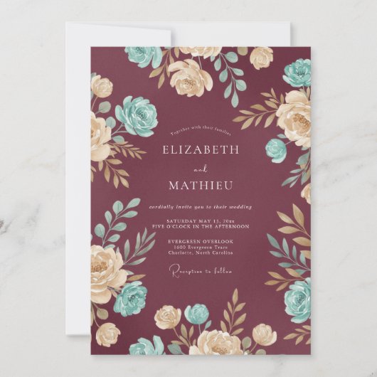 Invitation Mariage Fleur Mauve Aqua (Devant)