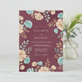 Invitation Mariage Fleur Mauve Aqua (Debout devant)