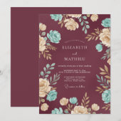 Invitation Mariage Fleur Mauve Aqua (Devant / Derrière)
