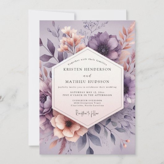 Invitation Mariage Fleur Mauve Aquarelle (Devant)