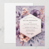 Invitation Mariage Fleur Mauve Aquarelle (Devant / Derrière)