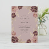 Invitation Mariage Fleur Mauve Dorée (Debout devant)