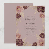 Invitation Mariage Fleur Mauve Dorée (Devant / Derrière)