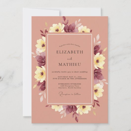 Invitation Mariage Fleur Mauve Jaune (Devant)