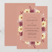 Invitation Mariage Fleur Mauve Jaune (Devant / Derrière)