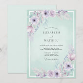 Invitation Mariage Fleur Mauve Mousse de Mer (Devant / Derrière)