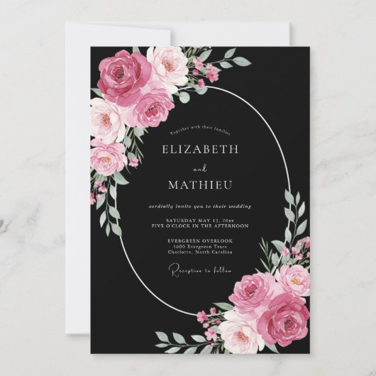 Invitation Mariage Fleur Mauve Noir (Devant)