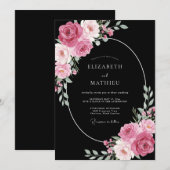 Invitation Mariage Fleur Mauve Noir (Devant / Derrière)