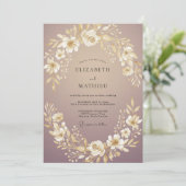 Invitation Mariage Fleur Mauve Or (Debout devant)
