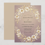 Invitation Mariage Fleur Mauve Or (Devant / Derrière)