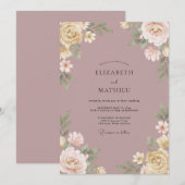 Invitation Mariage Fleur Mauve Peinte (Devant / Derrière)