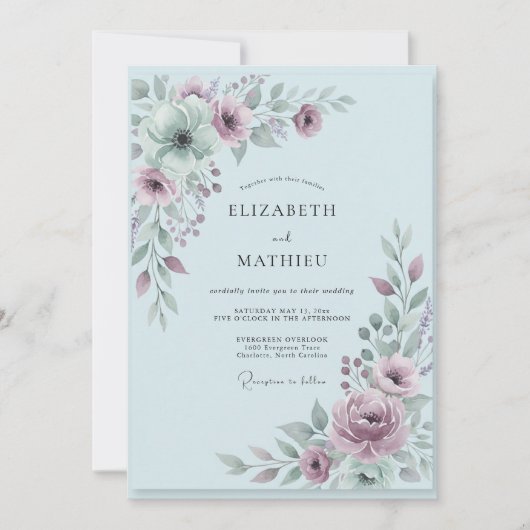 Invitation Mariage Fleur Mauve Poudrée (Devant)