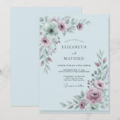 Invitation Mariage Fleur Mauve Poudrée (Devant / Derrière)