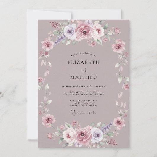 Invitation Mariage Fleur Mauve Poussiéreuse (Devant)