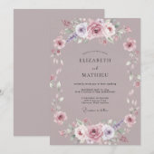 Invitation Mariage Fleur Mauve Poussiéreuse (Devant / Derrière)