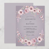 Invitation Mariage Fleur Mauve Poussiéreuse (Devant / Derrière)