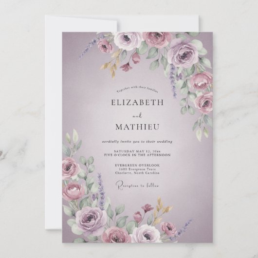 Invitation Mariage Fleur Mauve Romantique (Devant)