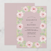 Invitation Mariage Fleur Mauve Rose (Devant / Derrière)